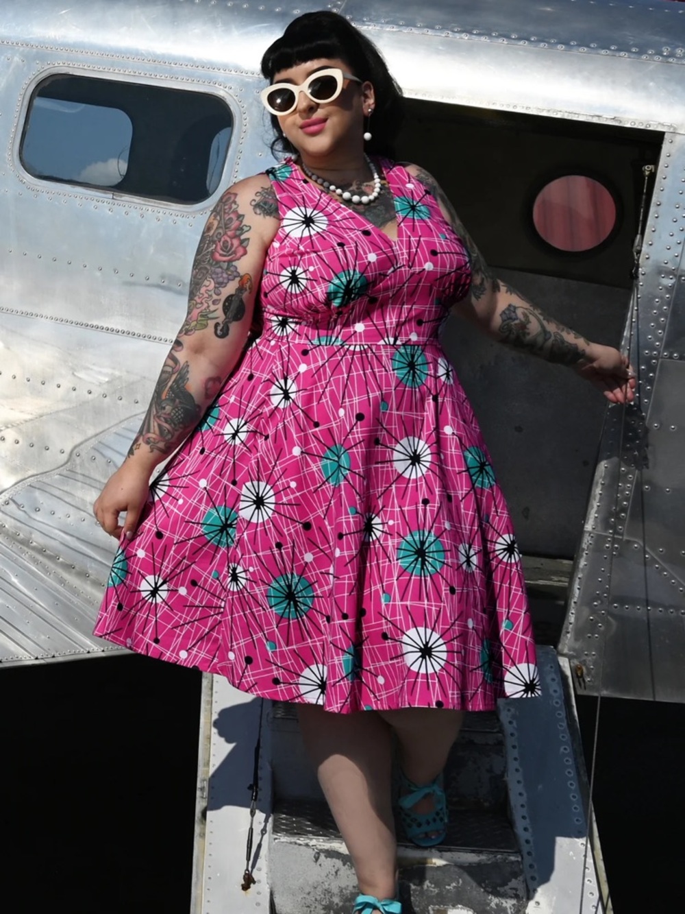 CHERRY VELVET Norma Atomic Spark Mid Century Retro Dress NWT